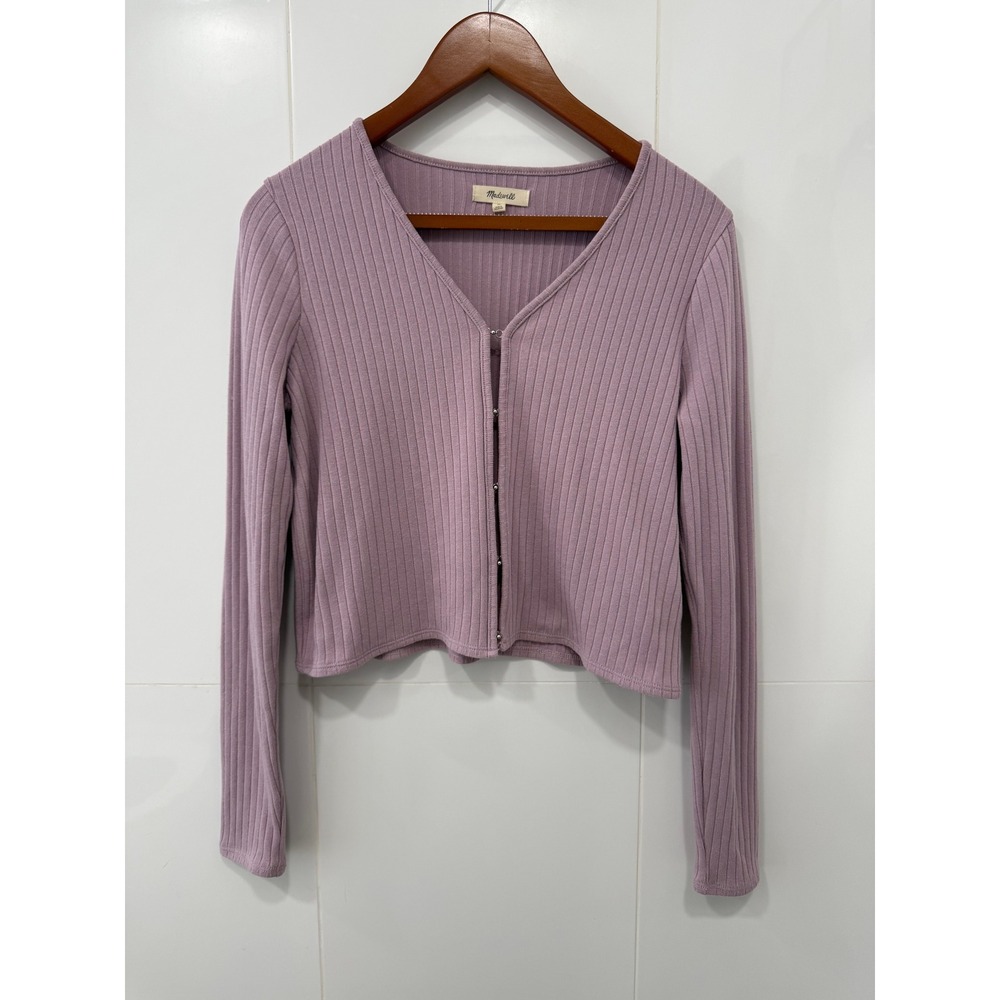 Madewell Ribbed Crop Cardigan M Provence Grape Purple Hook Eye Y2K Top